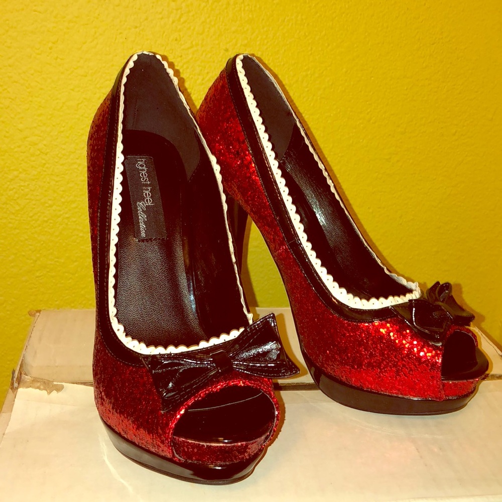 Elegant Red Peep-Toe Heels with Bow
